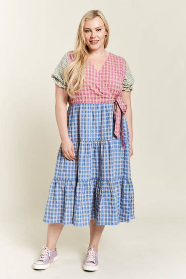 Colorblock Gingham Dress Plus